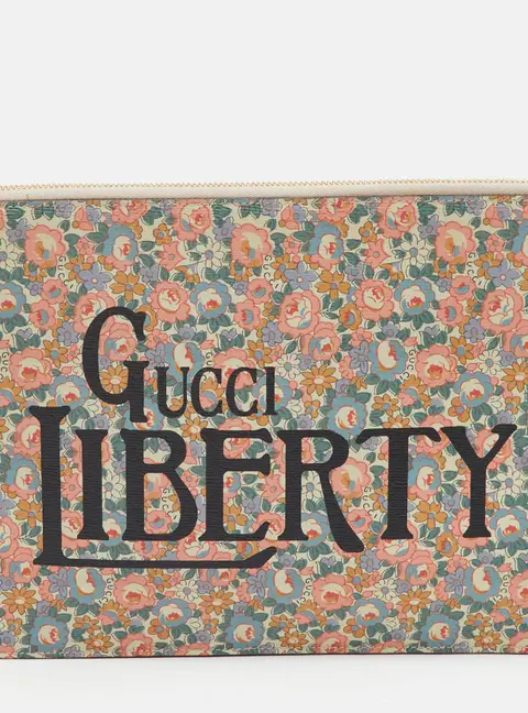 Gucci Liberty Multicolor Floral Print Leather Zip Pouch Clutch