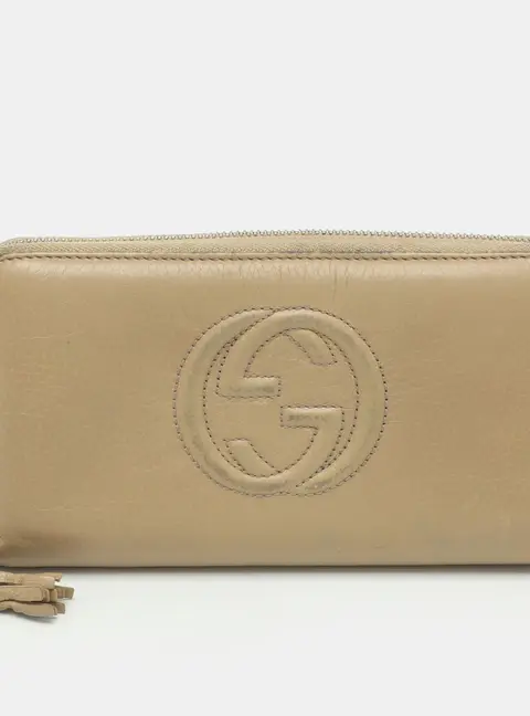 Gucci Soho Beige Leather Zip Around Wallet