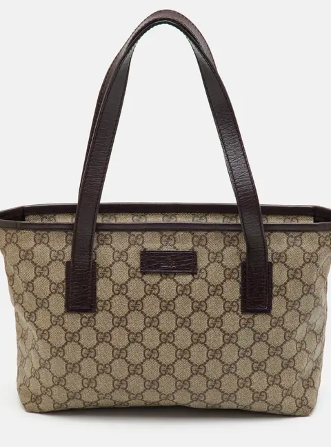 Gucci Zip Beige/Brown GG Supreme Canvas and Leather Tote