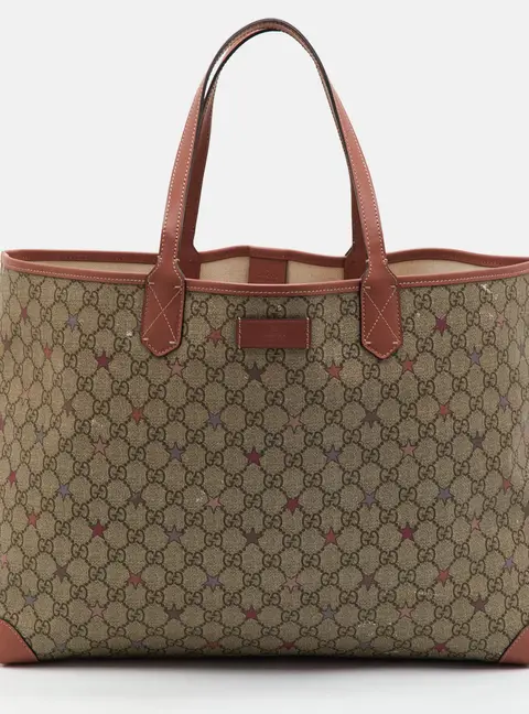 Gucci Stars Print Beige/Peach GG Supreme Canvas and Leather Tote