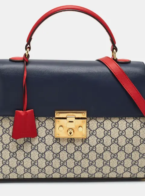 Gucci Padlock Medium Navy Blue/Red GG Supreme Canvas and Leather Top Handle Bag