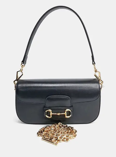 Gucci Black Leather 1955 Horsebit Shoulder Bag (735178)