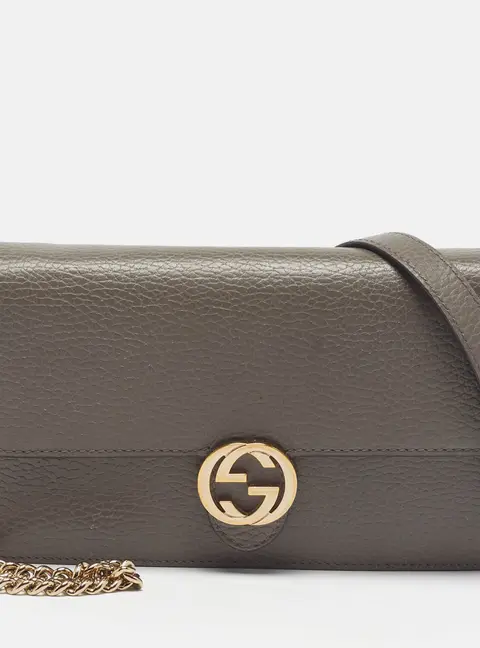 Gucci Interlocking G Grey Leather Wallet on Chain