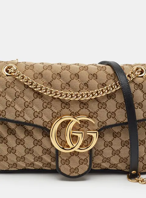 Gucci GG Marmont Medium Beige/Black Matelass&eacute; GG Canvas and Leather Shoulder Bag