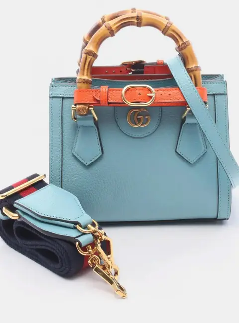 Gucci Diana Mini Light Blue Leather Top Handle Bag