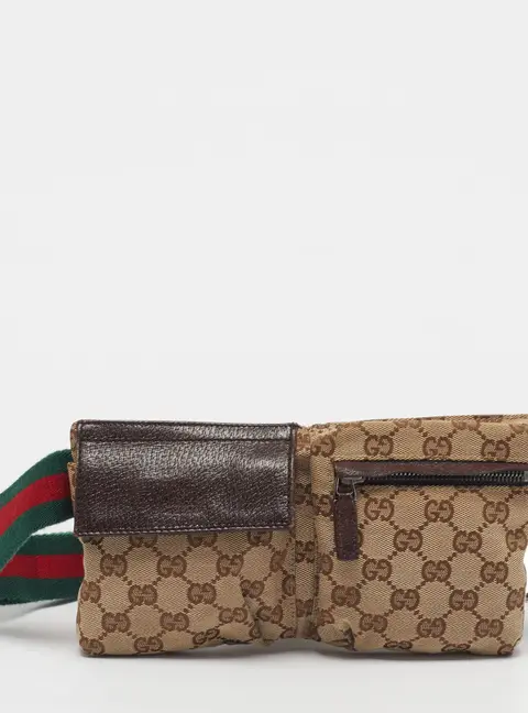 Gucci Beige/Brown GG Canvas and Leather Web Belt Bag