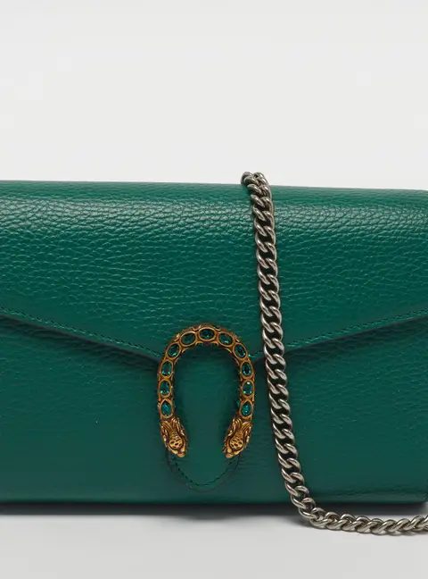 Gucci Dionysus Crystal Green Leather Wallet On Chain