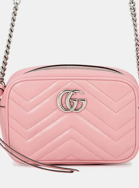 Gucci Gg Marmont Matelasse Mini Shoulder Bag Pink Leather