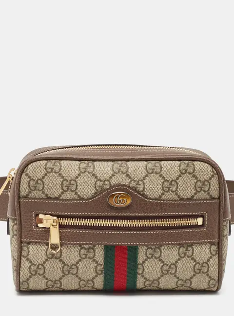 Gucci Beige/Ebony GG Supreme Canvas and Leather Small Ophidia Belt Bag
