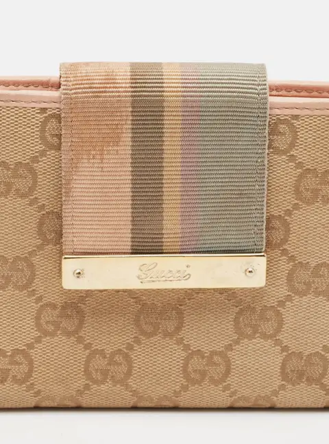 Gucci Beige/Pink GG Canvas and Leather French Flap Wallet