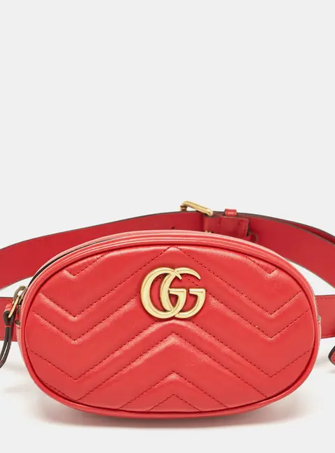 Gucci Red Matelass&eacute; Leather Mini GG Marmont Belt Bag