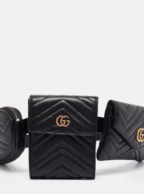 Gucci Black Matelass&eacute; Leather GG Marmont 2.0 Multi Belt Bag