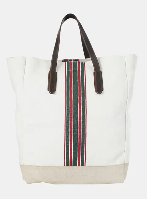 Gucci Medium White Canvas Striped Tote Bag