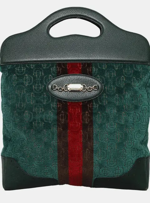 Gucci Horsebit Shopper Bag Small Green Velvet Top Handle Bag