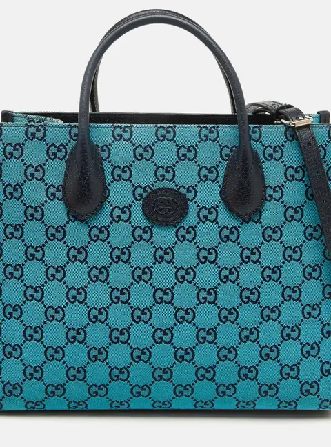 Gucci Blue/Navy Blue GG Canvas and Leather Small Structured Tote