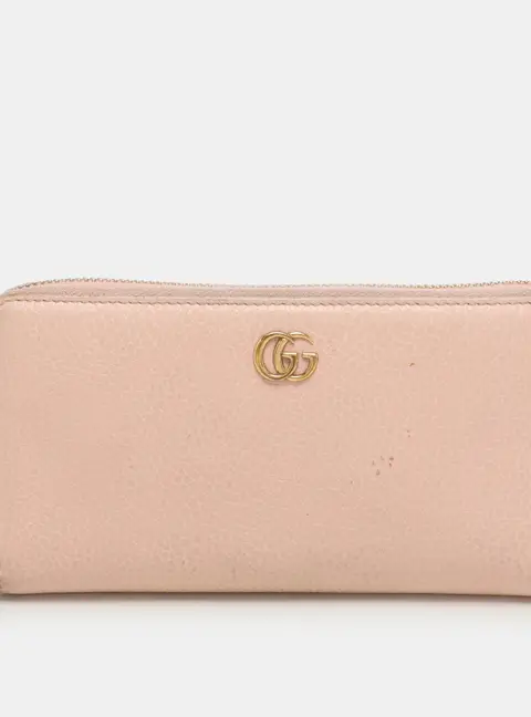 Gucci Pink Leather Marmont Zip Around Continental Wallet