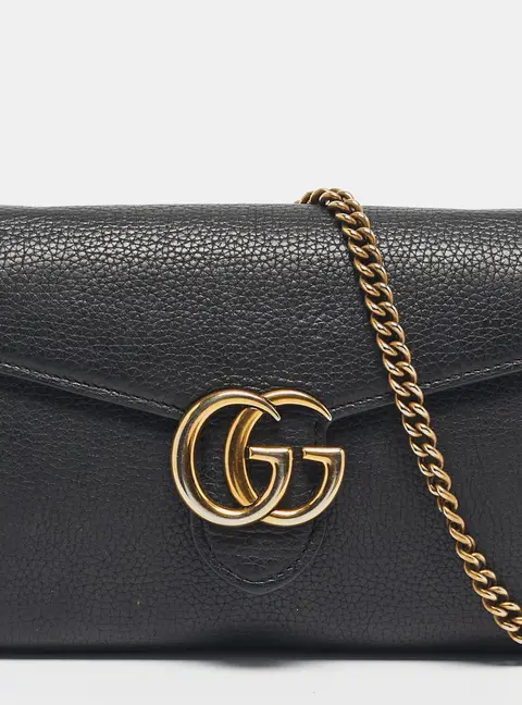 Gucci GG Marmont Black Leather Wallet On Chain