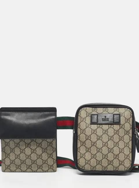 Gucci Beige/Black GG Supreme Canvas and Leather Web Belt Bag