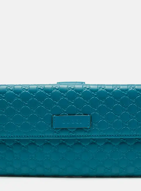 Gucci Teal Blue Microguccissima Leather Flap Continental Wallet
