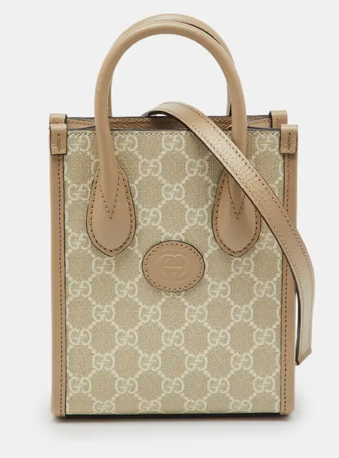 Gucci Beige/Off White GG Supreme Canvas and Leather Mini Tote