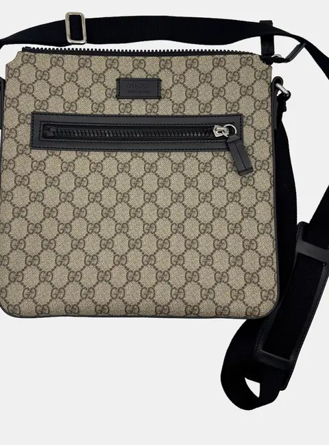 GUCCI GG supreme monogram black leather messenger bag