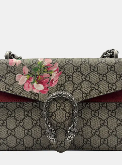 Gucci Rose/Beige GG Supreme Canvas and Suede Small Dionysus Blooms Shoulder Bag