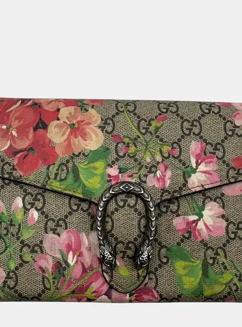 Gucci Dionysus Wallet On Chain Blue/Beige GG Blooms Supreme Canvas Leather Wallet Bag