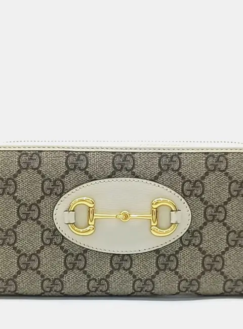 Gucci Horsebit Small Beige GG Monogram Canvas and Leather Wallet Bag