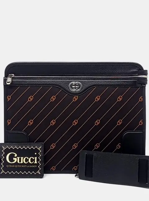 Gucci Black Orange Fabric Interlocking Crossbody Bag