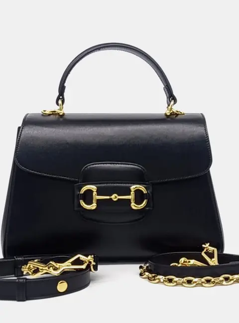 Gucci Black Leather Horsebit 1955 Tote and Shoulder Bag