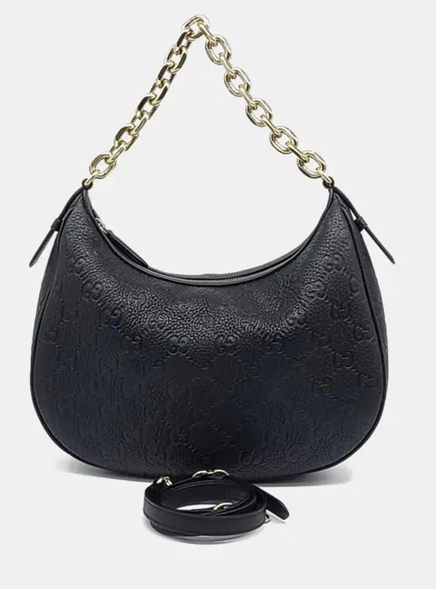Gucci Ophidia Small Black GG Embossed Leather Hobo Bag