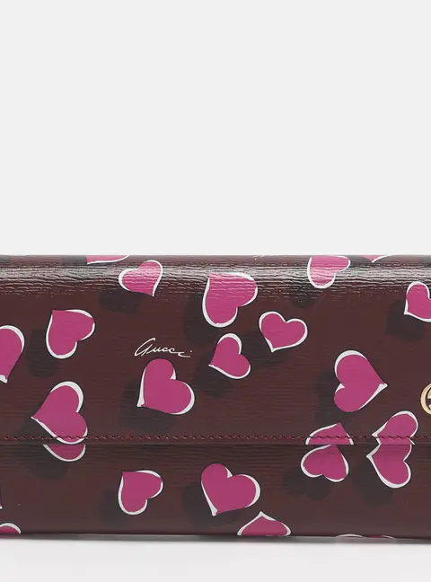 Gucci Multicolor Leather Heart Print Interlocking G Continental Wallet