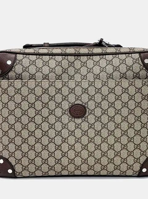 Gucci GG Supreme Coated Canvas Beige Coated Canvas Leather Briefcase Bag