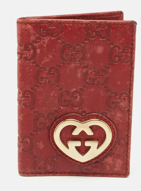 Gucci Red Guccissima Leather Lovely Heart Card Case