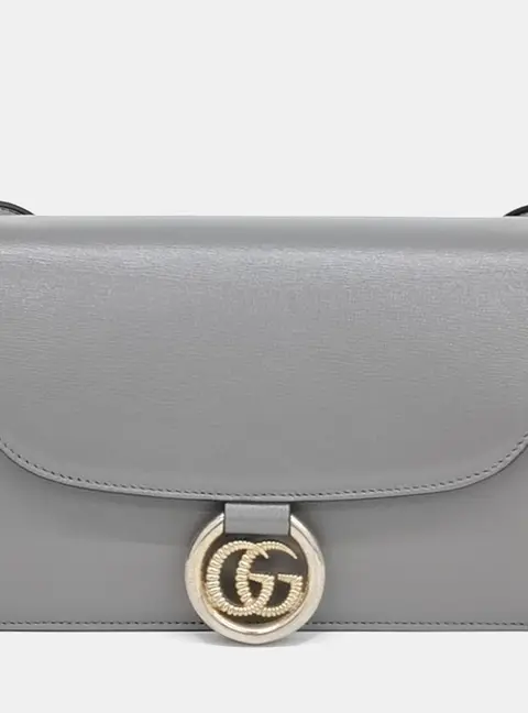 Gucci Grey Leather GG Ring Leather Shoulder Bag