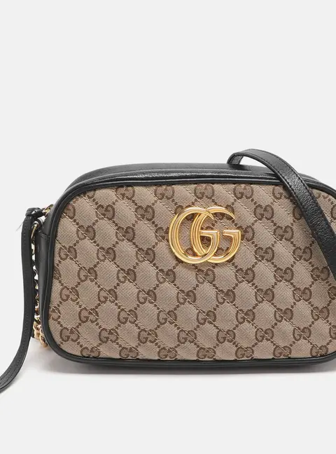 Gucci GG Marmont Small Black/Beige GG Canvas and Leather Camera Bag