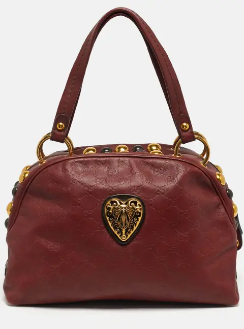 Gucci Babouska Crest Maroon Guccissima Leather Dome Bag