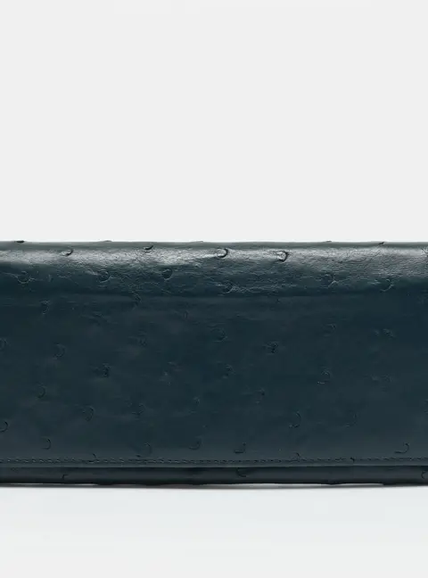 Gucci Dark Blue Ostrich Leather Continental Wallet