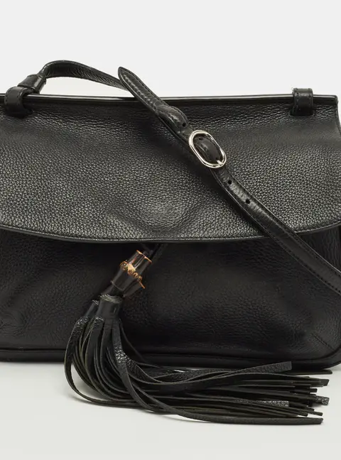 Gucci Bamboo Daily Tassel Black Leather Shoulder Bag