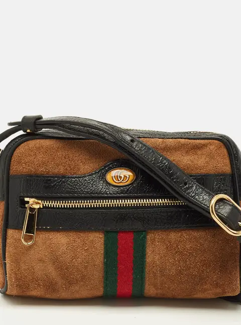 Gucci Ophidia Mini Suede and Leather Camera Crossbody Bag