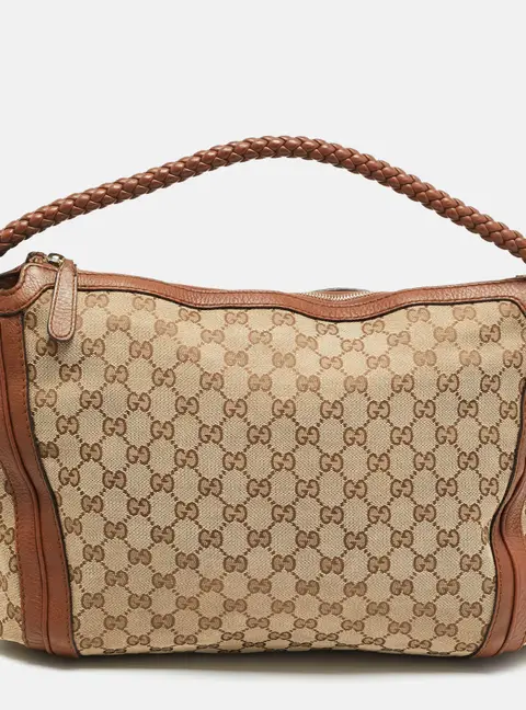 Gucci Bella Medium Brown/Beige GG Canvas and Leather Hobo