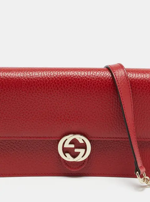 Gucci Interlocking G Red Leather Wallet On Chain