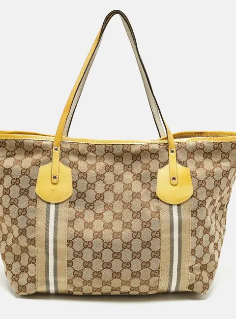 Gucci Jolie Yellow/Beige Canvas and Patent Leather Tote