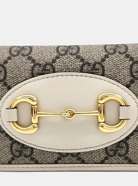 Gucci 1955 Horsebit Beige Mini White GG Supreme Canvas Leather Wallet