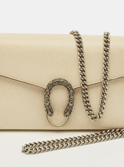 Gucci Crystal Dionysus Off White Leather Wallet on Chain