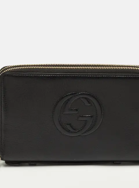 Gucci Soho Organizer Black Leather Double Zip Around Wallet