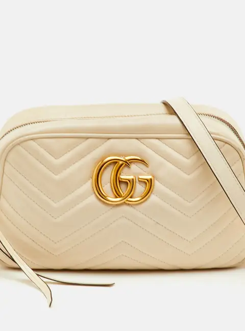 Gucci GG Marmont Small Cream Leather Camera Bag