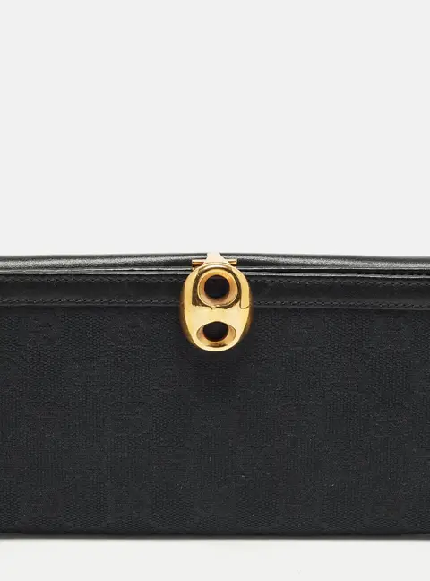 Gucci Wave Black GG Canvas and Leather Continental Wallet