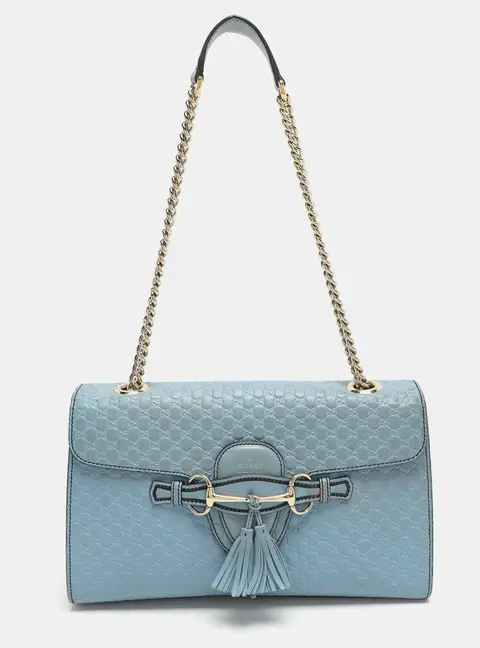 Gucci Emily Medium Light Blue Microguccissima Leather Shoulder Bag