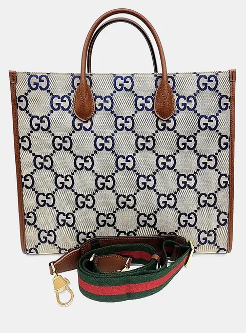 Gucci Beige Canvas and Leather Jumbo GG Tote and Shoulder Bag
